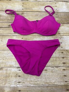 BECCA Ribbed Fuchsia Two-Piece Bikini Set Size XS